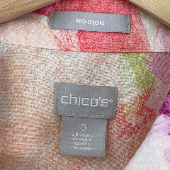 Chicos Womens 4 No Iron Watercolor Linen Button Up Shirt 3/4 Sleeve Blouse - Picture 4 of 10